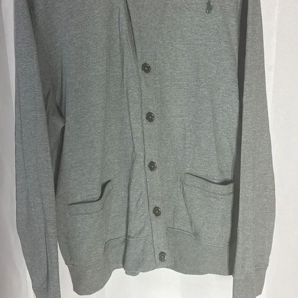 Polo Ralph Lauren Shawl Collar Cardigan Gray Cotton Sweater Men’s Button Front